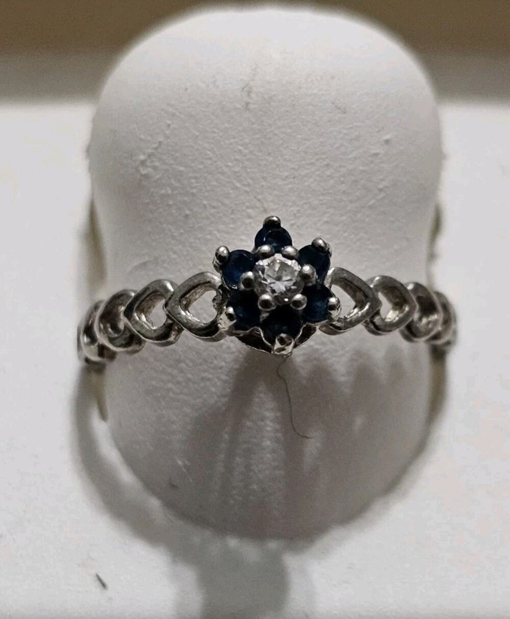 Silver 925 Blue Stone Cubic Zirconia Heart Ring Size 9